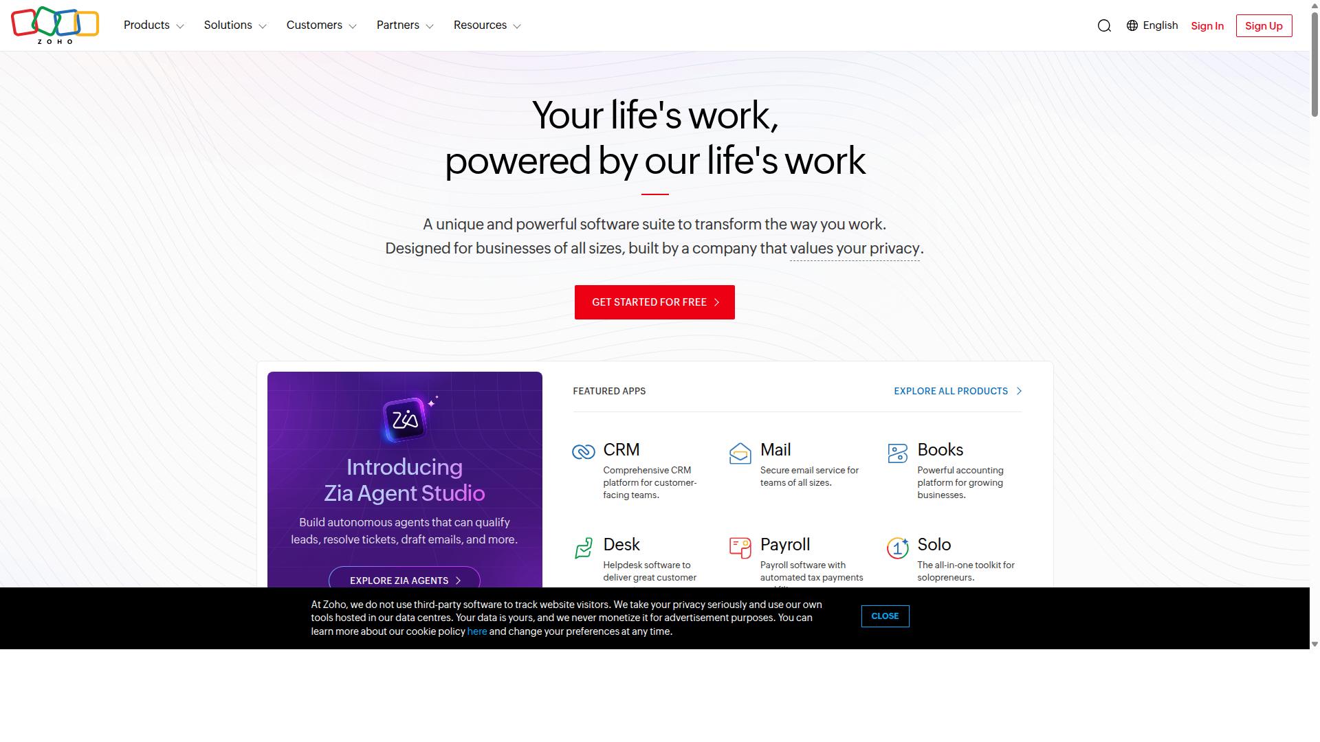 Zoho CRM website